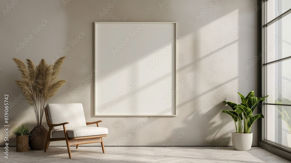 Interior mockup with wall background. Frame mockup, Modern interior design. 3D render