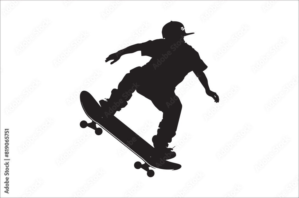 Fototapeta premium Skateboarders Silhouette Vector Illustration, skateboarders silhouettes Vector collection, skateboarder silhouettes.