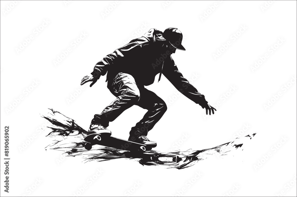 Naklejka premium Skateboarders Silhouette Vector Illustration, skateboarders silhouettes Vector collection, skateboarder silhouettes.