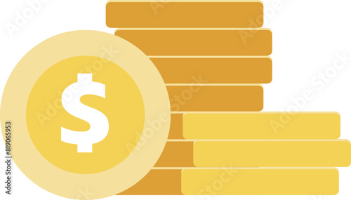 Stack of dollar coins, Gold money flat design. 