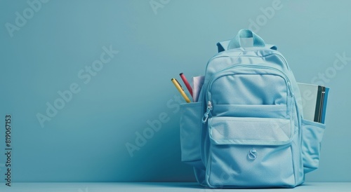 Blue Backpack on Blue Background
