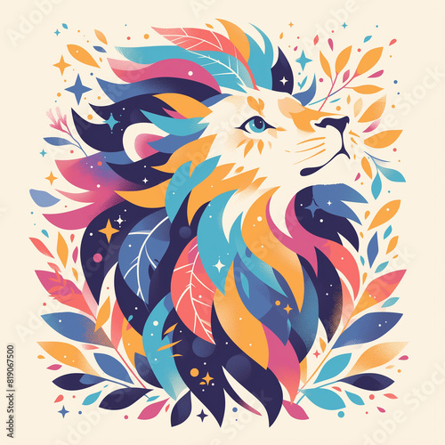 Lion illustration badge for t-shirt design. Animal lion concept poster. Creative graphic design. Digital artistic raster bitmap illustration. Graphic design art. AI artwork. 