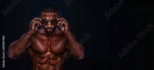 A muscular figure stands against a dark backdrop, highlighting the power of their physique.
