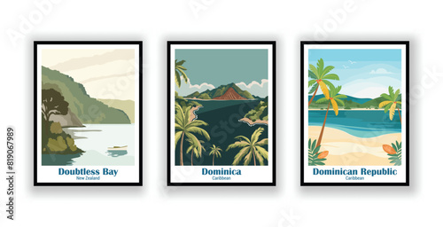Guanacaste, National Park, Guyana, South America, Havana, Cuba - Vintage Travel Posters. Vector illustration. High Quality Prints