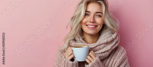 Woman in Hat and Scarf Holding Coffee Cup