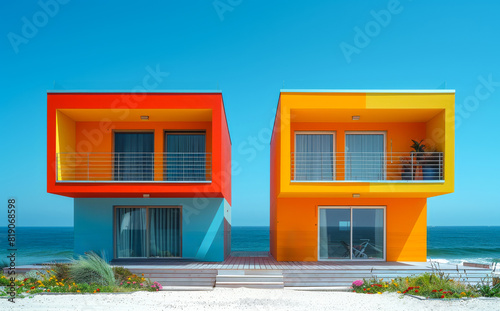 Colorful beach houses on the sea shore