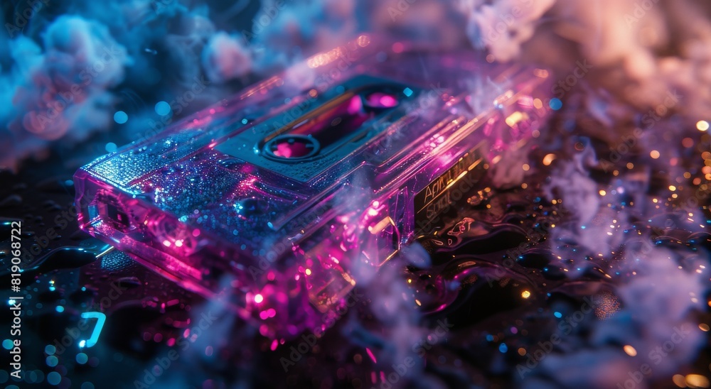 Pink and Purple Cassette on Dark Background Pink and Purple Cassette on Dark Background