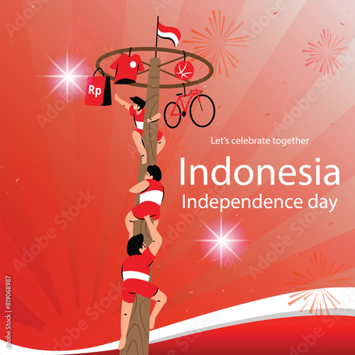 Hand drawn indonesia independence day background with people playing games