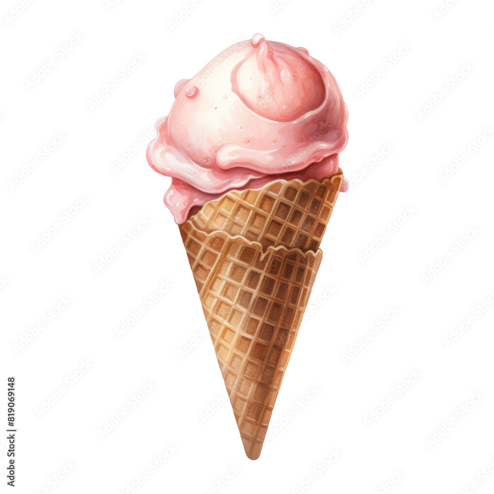 Ice Cream Cone, Ice Cream Illustration. Watercolor Style. AI Generated Ice Cream Cone, Ice Cream Illustration. Watercolor Style. AI Generated