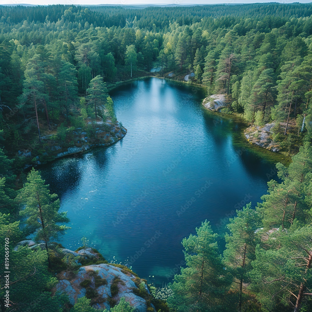 Aerial view of blue lakes and green forests on a sunny summer day in Finland drone photography Please provide high-resolution Aerial view of blue lakes and green forests on a sunny summer day in Finland drone photography Please provide high-resolution
