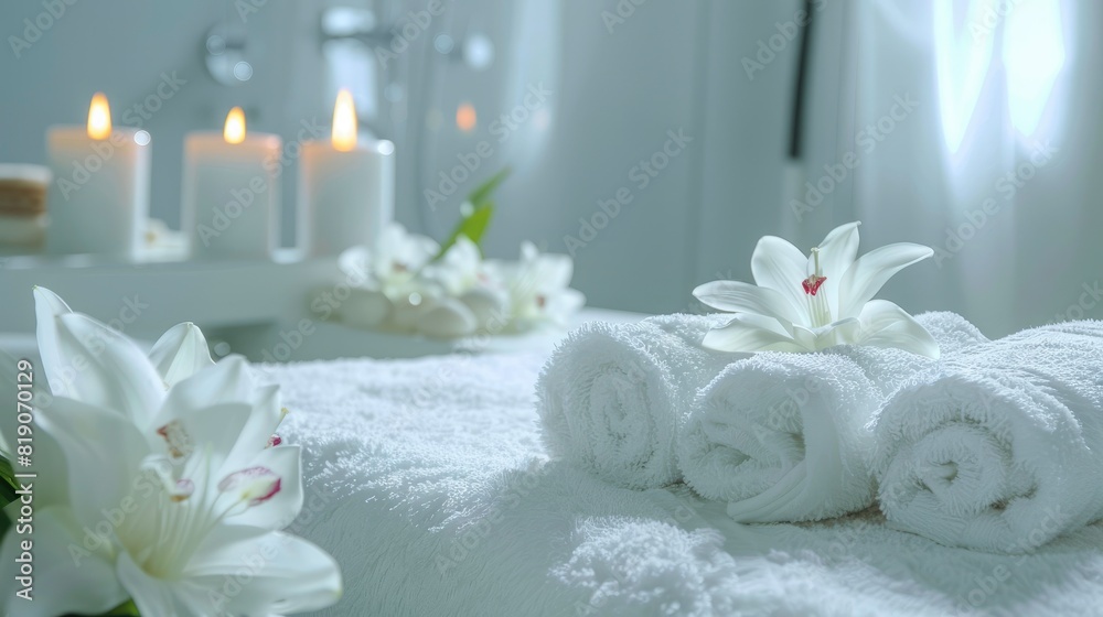 Spa background towel bathroom white luxury concept massage candle bath. Bathroom white wellness spa background towel relax aromatherapy flower accessory zen therapy aroma beauty setting table salt Spa background towel bathroom white luxury concept massage candle bath. Bathroom white wellness spa background towel relax aromatherapy flower accessory zen therapy aroma beauty setting table salt