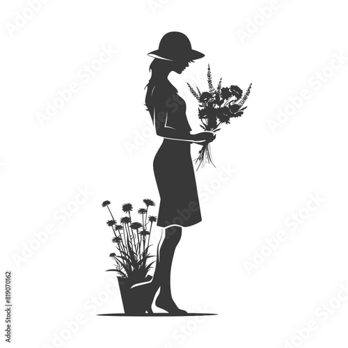 silhouette florist in action full body black color only