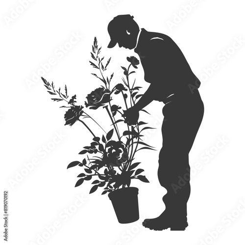 silhouette florist in action full body black color only