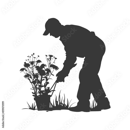 silhouette florist in action full body black color only