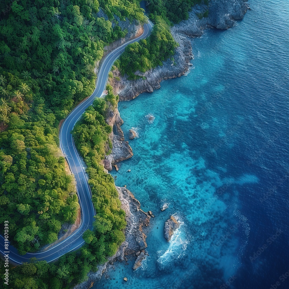 Aerial view of curve road along the seashore at Phuket Thailand beautiful seacoast and open sea in summer season Nature recovered Environment and Travel background Please provide high-resolution Aerial view of curve road along the seashore at Phuket Thailand beautiful seacoast and open sea in summer season Nature recovered Environment and Travel background Please provide high-resolution