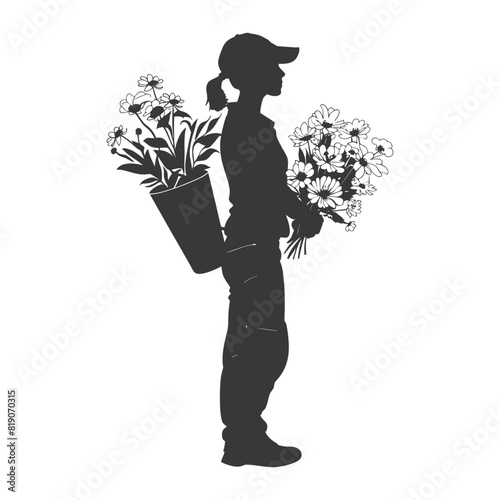 silhouette florist in action full body black color only