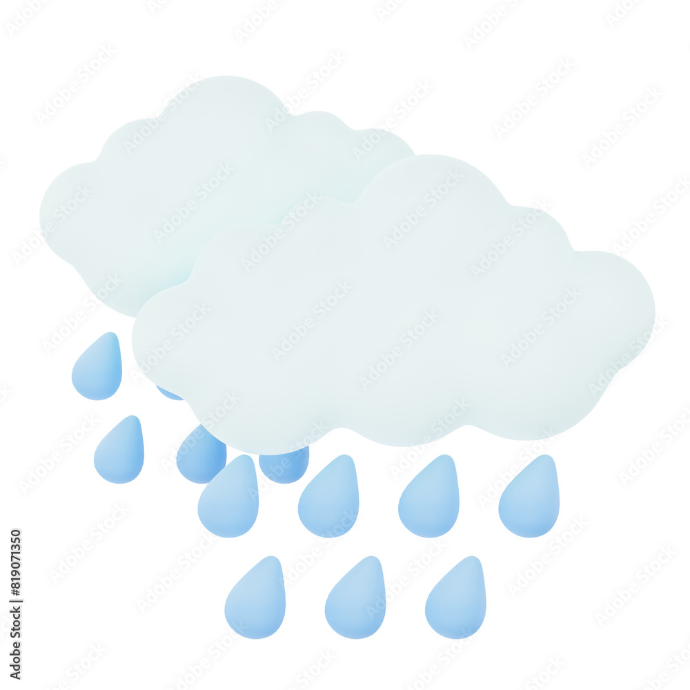 Cloudy Raindrop drizzling 3d render weather icons set Cloudy Raindrop drizzling 3d render weather icons set