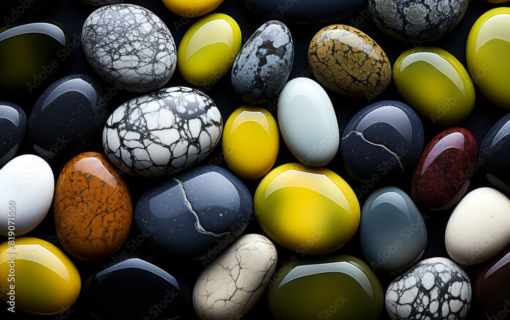 Variety of colorful polished pebbles Variety of colorful polished pebbles