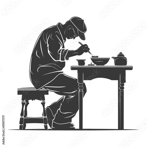 silhouette goldsmith in action full body black color only