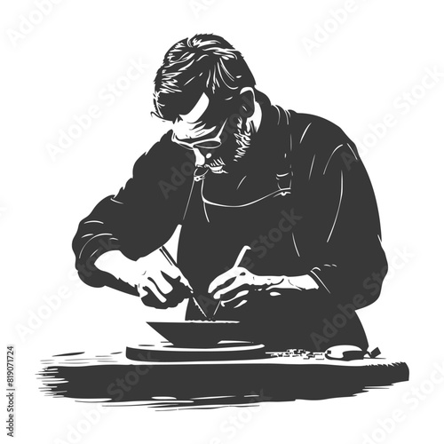 silhouette goldsmith in action full body black color only