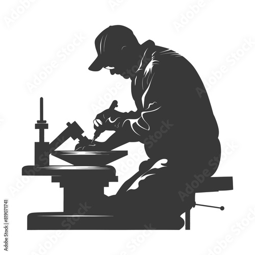 silhouette goldsmith in action full body black color only