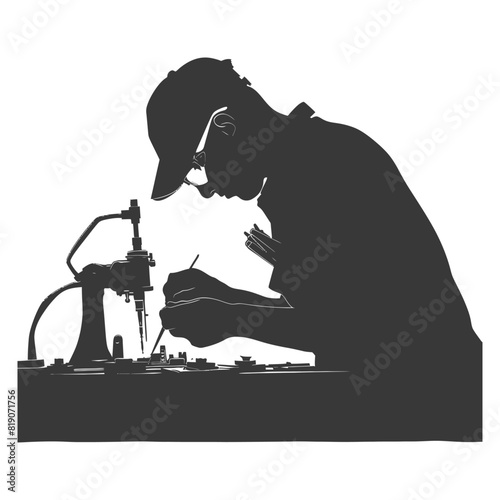 silhouette goldsmith in action full body black color only