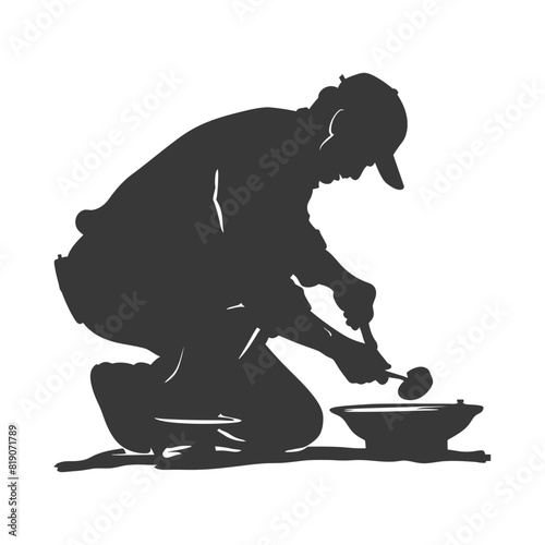 silhouette goldsmith in action full body black color only