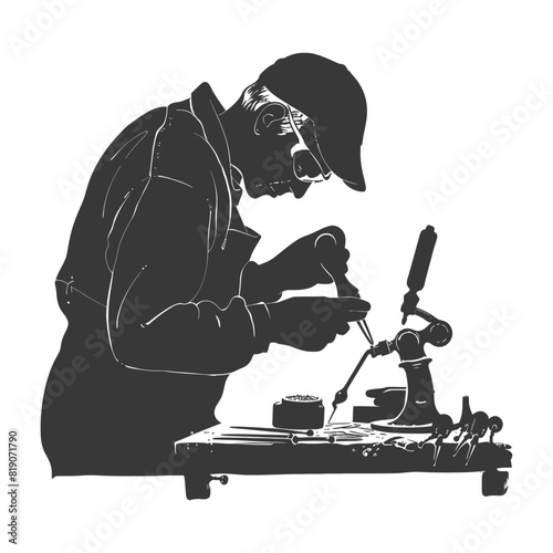 silhouette goldsmith in action full body black color only