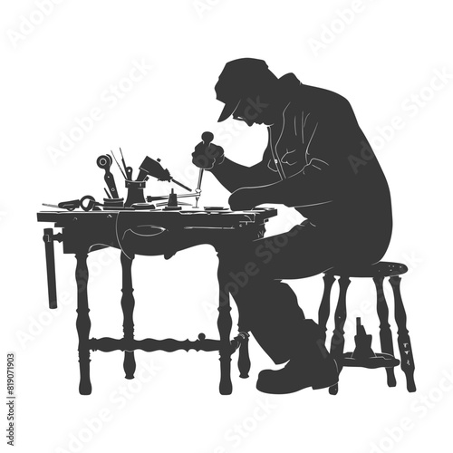 silhouette goldsmith in action full body black color only