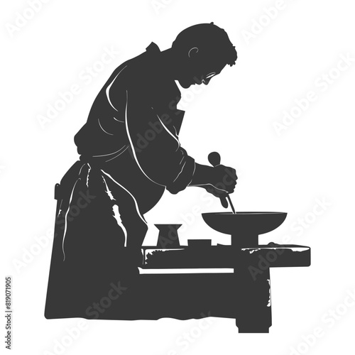silhouette goldsmith in action full body black color only