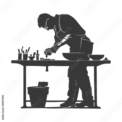 silhouette goldsmith in action full body black color only