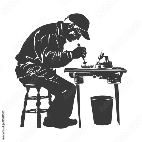 silhouette goldsmith in action full body black color only