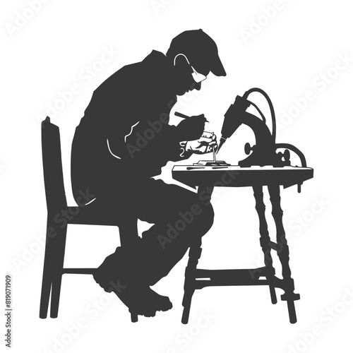silhouette goldsmith in action full body black color only