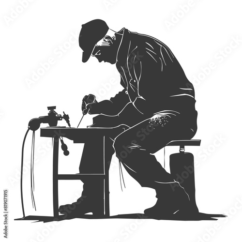silhouette goldsmith in action full body black color only