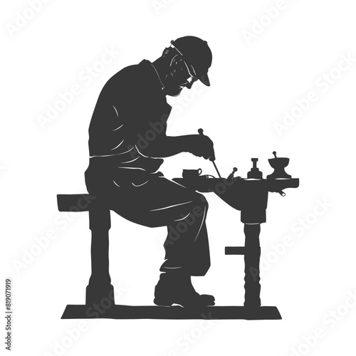 silhouette goldsmith in action full body black color only