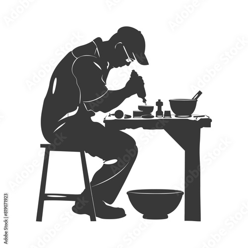 silhouette goldsmith in action full body black color only