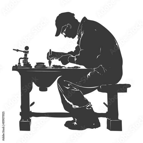 silhouette goldsmith in action full body black color only