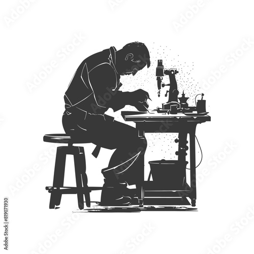 silhouette goldsmith in action full body black color only