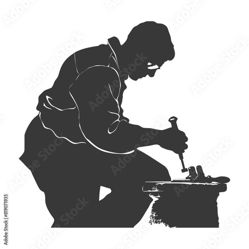 silhouette goldsmith in action full body black color only