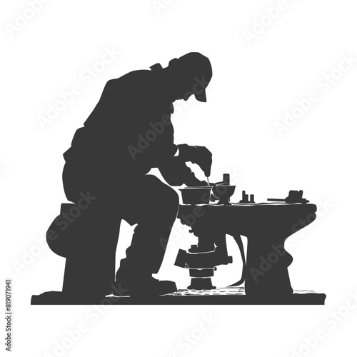 silhouette goldsmith in action full body black color only
