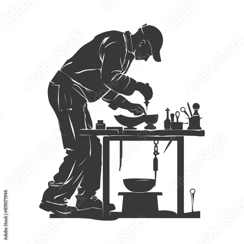 silhouette goldsmith in action full body black color only