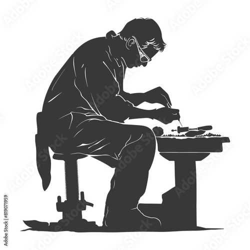 silhouette goldsmith in action full body black color only
