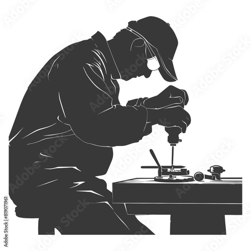 silhouette goldsmith in action full body black color only
