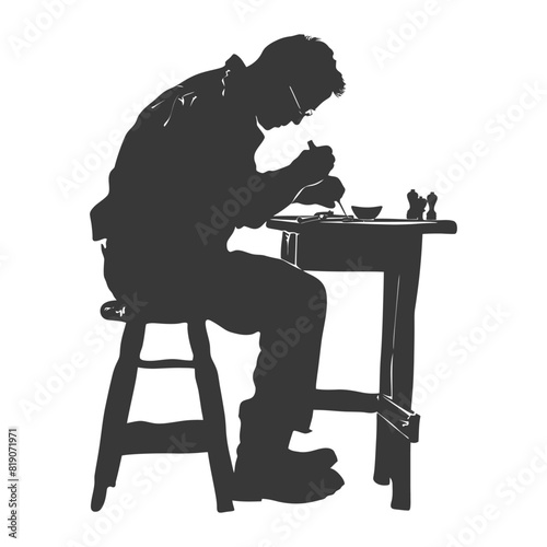 silhouette goldsmith in action full body black color only