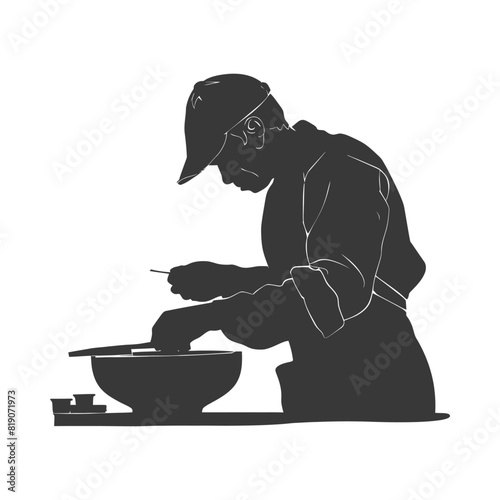 silhouette goldsmith in action full body black color only