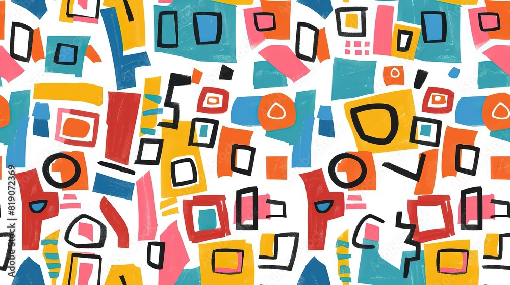 cartoonish seamless pattern doodle funny shape bright cheerful color, Generative Ai	
