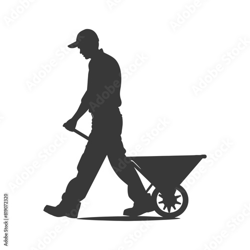 silhouette labour working with wheelbarrow black color only