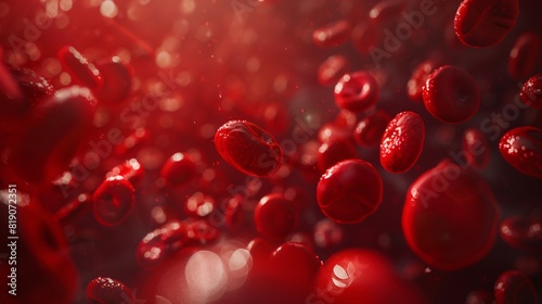 A close-up view of red blood cells flowing through a vessel with a vibrant red background  illustrating microscopic cellular activity.