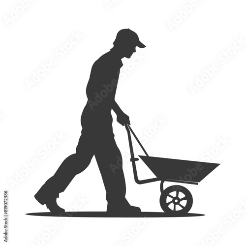 silhouette labour working with wheelbarrow black color only