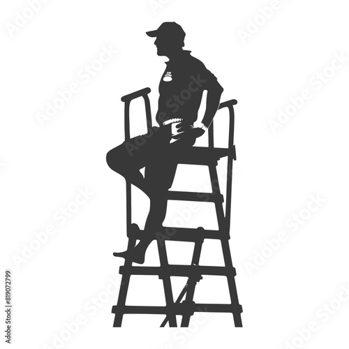 silhouette lifeguard in action full body black color only